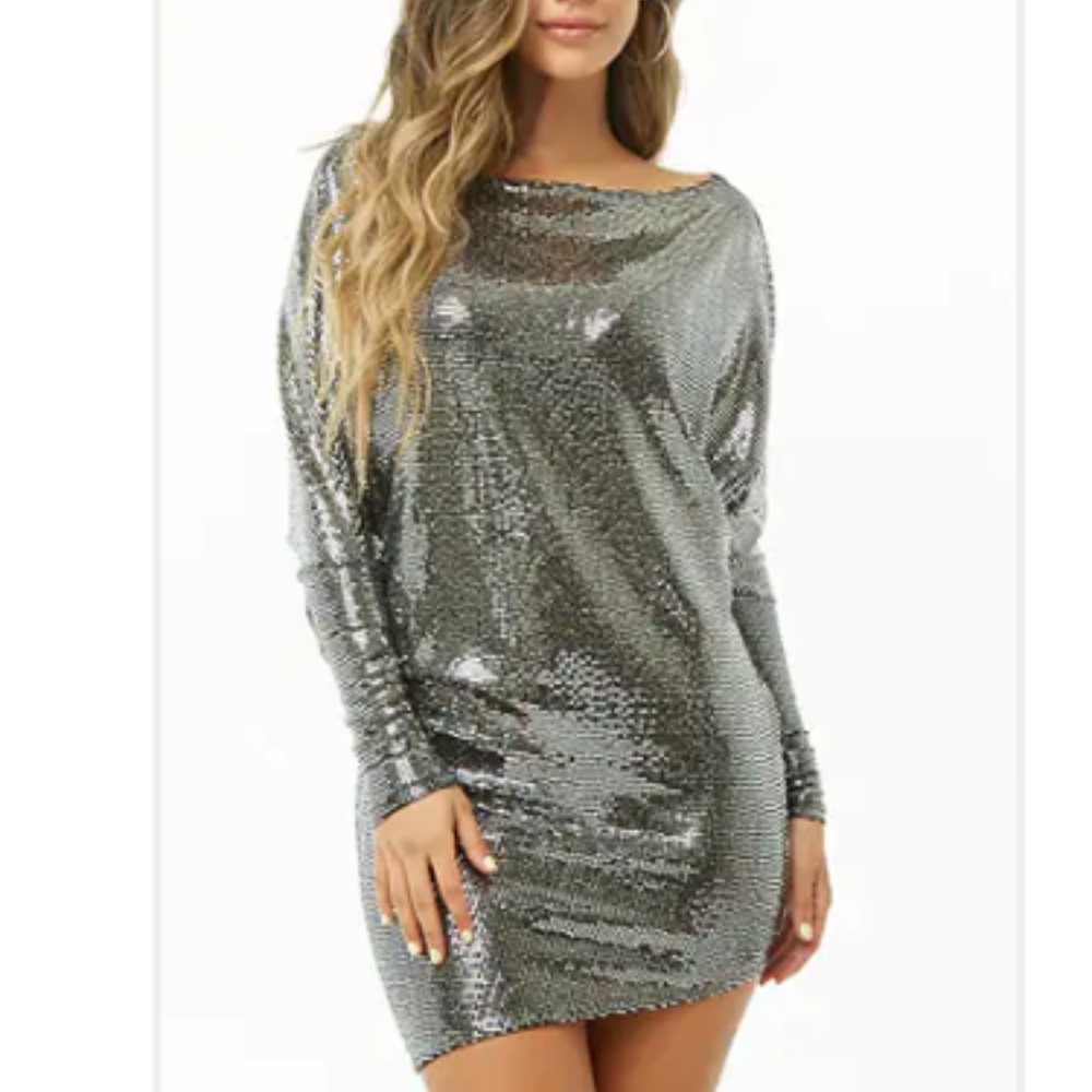 Grey/Silver Sequin Mini Dress